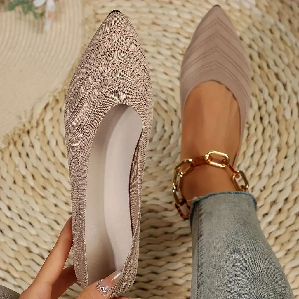 Women’s Pointed Toe Slip-On Knit Flats – Textured Minimal Design