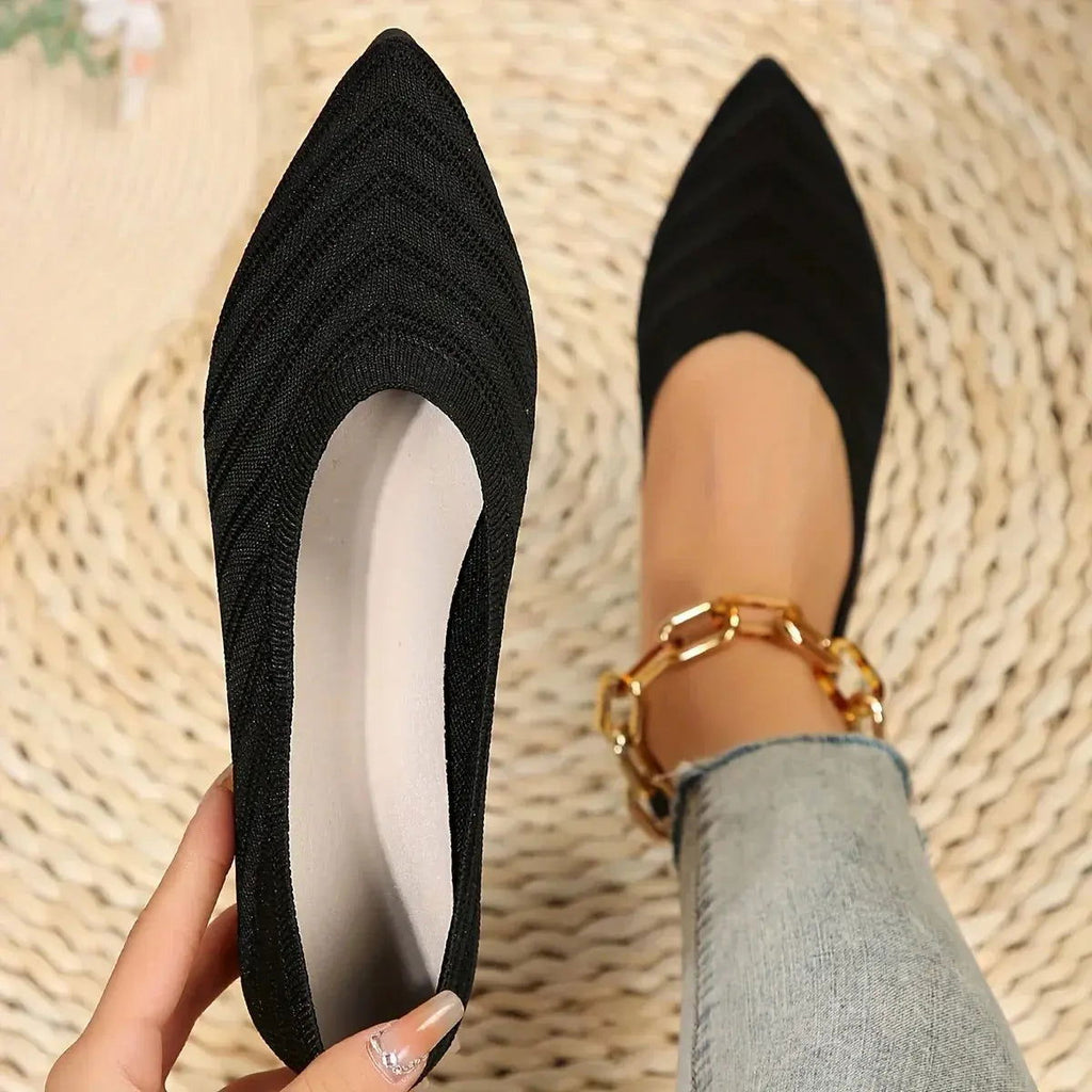 Women’s Pointed Toe Slip-On Knit Flats – Textured Minimal Design