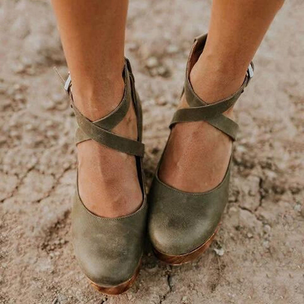 Women's Mary Jane Cross-Ankle Strap Platform Block Heels - Round Toe