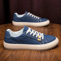 Men's Denim Low-Top Lace-Up Rounded Toe Sneakers with Contrast Stitching