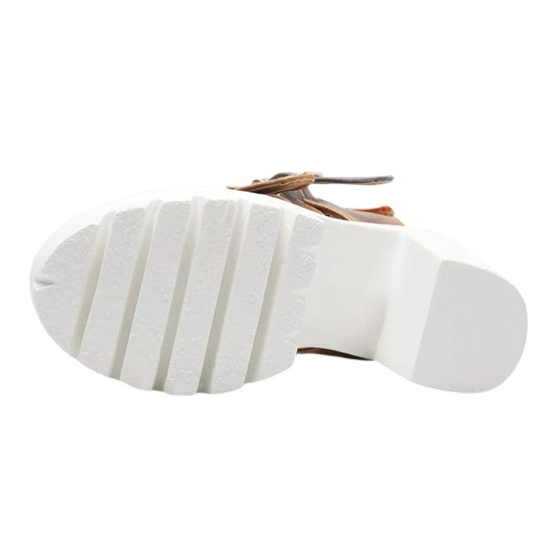 Women’s Chunky Platform Sandals with Multi Strap Buckle Design