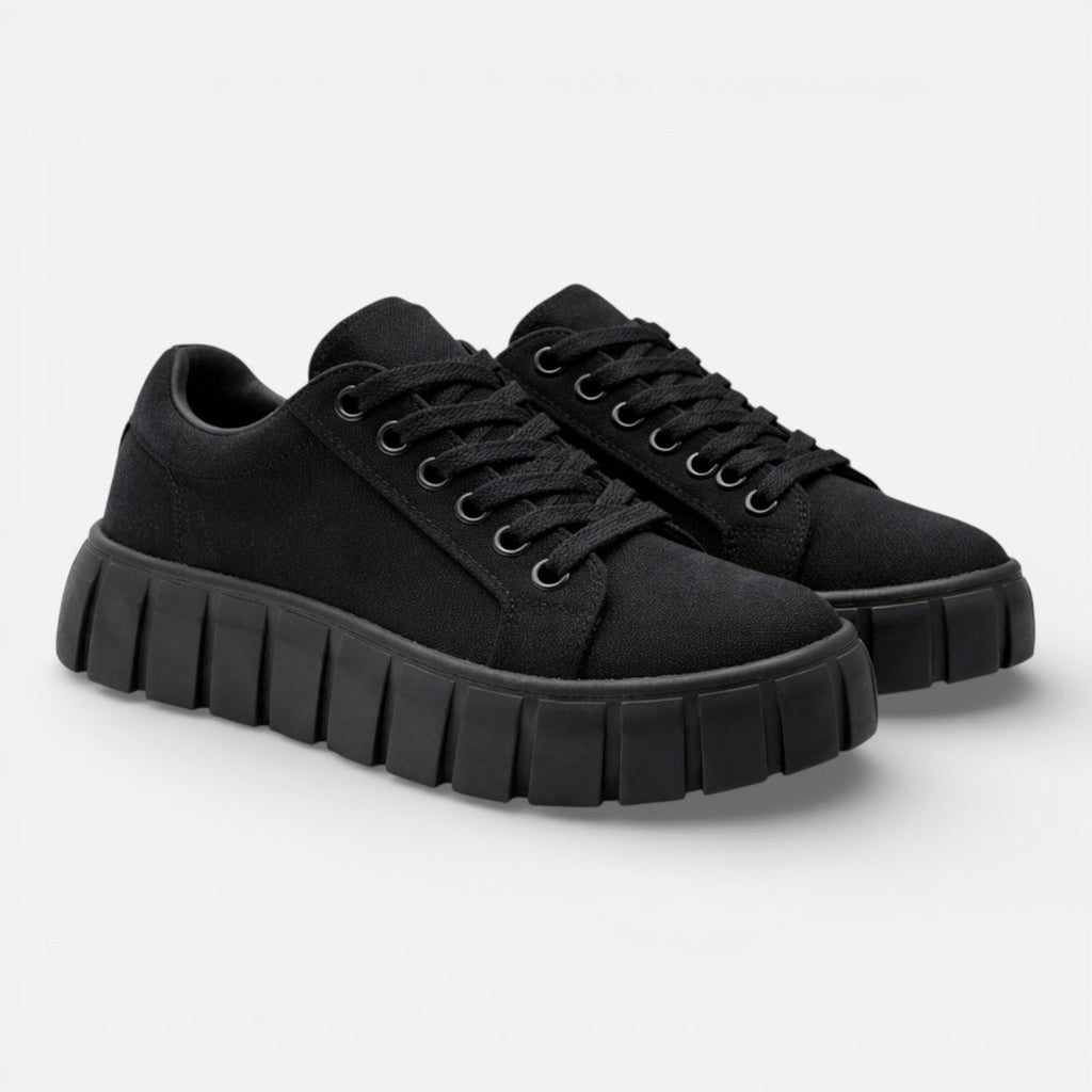 Women's Platform Sneakers - Lace-Up Chunky Sole Low-Top Rounded Toe
