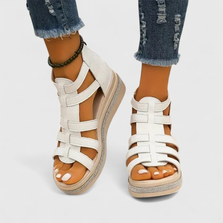 Women's Rhinestone Platform Wedge Gladiator Sandals - Zip Closure