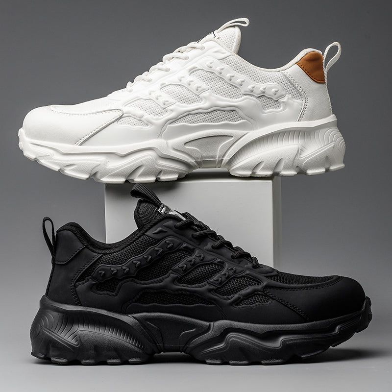 Men's Chunky Sneakers - Lace-Up - Mesh and Overlay Upper - Low Top