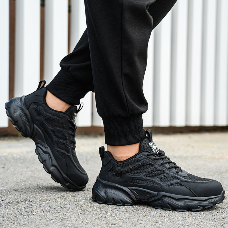 Men's Chunky Sneakers - Lace-Up - Mesh and Overlay Upper - Low Top