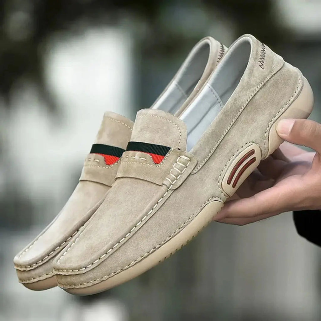 Men's Slip-On Penny Suede Loafers - Moc Toe - Flat Sole
