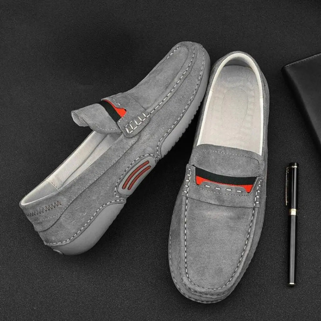 Men's Slip-On Penny Suede Loafers - Moc Toe - Flat Sole
