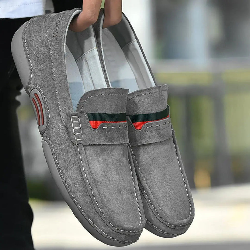 Men's Slip-On Penny Suede Loafers - Moc Toe - Flat Sole