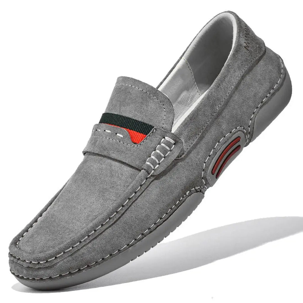 Men's Slip-On Penny Suede Loafers - Moc Toe - Flat Sole