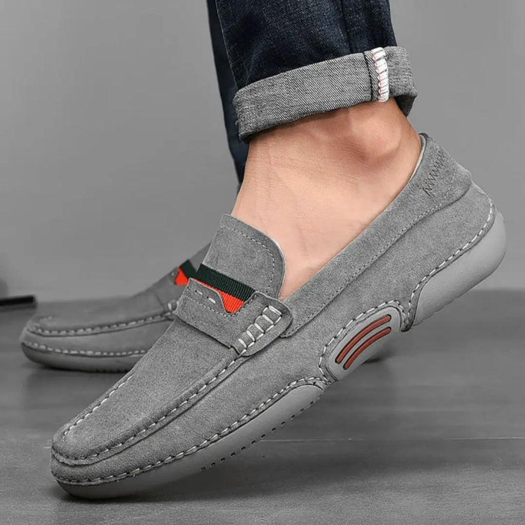 Men's Slip-On Penny Suede Loafers - Moc Toe - Flat Sole