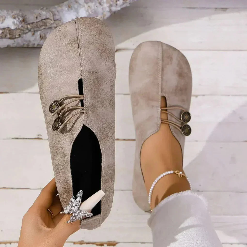 Women’s Slip-On Flat Shoes with Rounded Toe and Decorative Detail