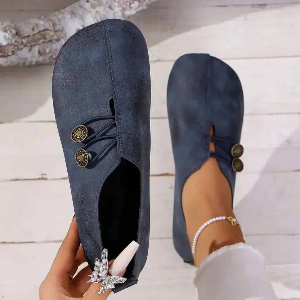 Women’s Slip-On Flat Shoes with Rounded Toe and Decorative Detail