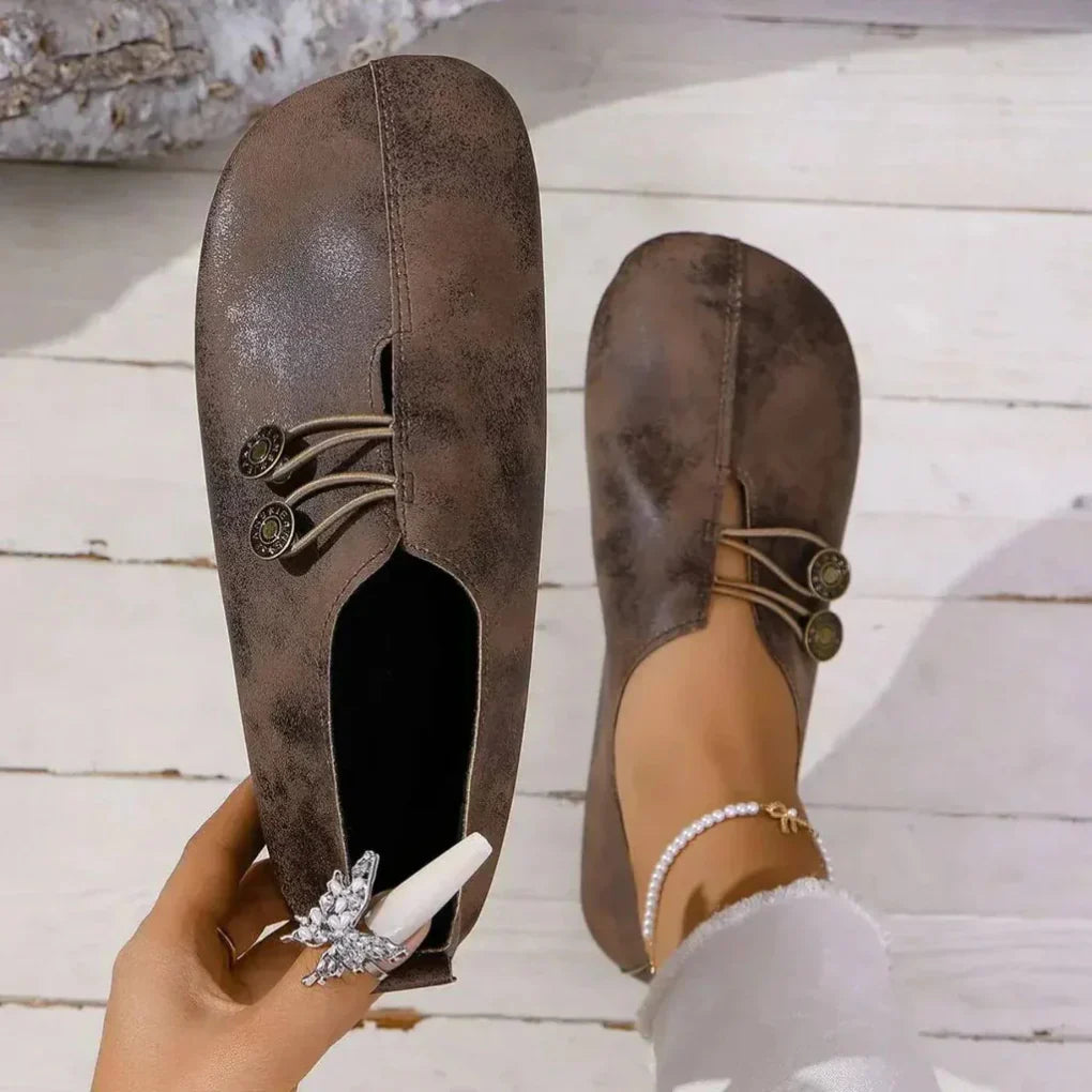 Women’s Slip-On Flat Shoes with Rounded Toe and Decorative Detail