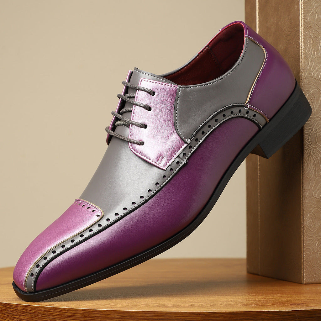 Men’s Leather Colour-Block Oxford Shoes with Brogue Detailing