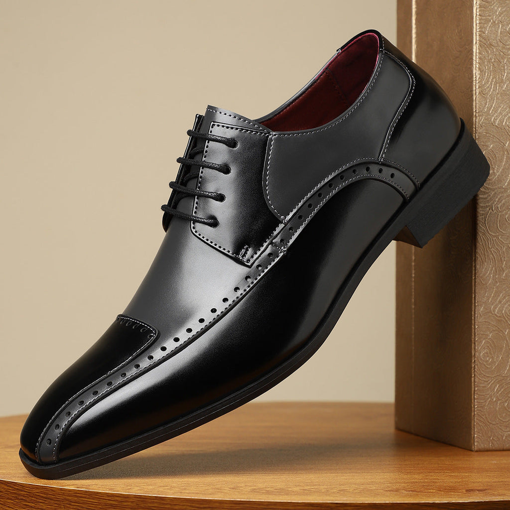 Men’s Leather Colour-Block Oxford Shoes with Brogue Detailing