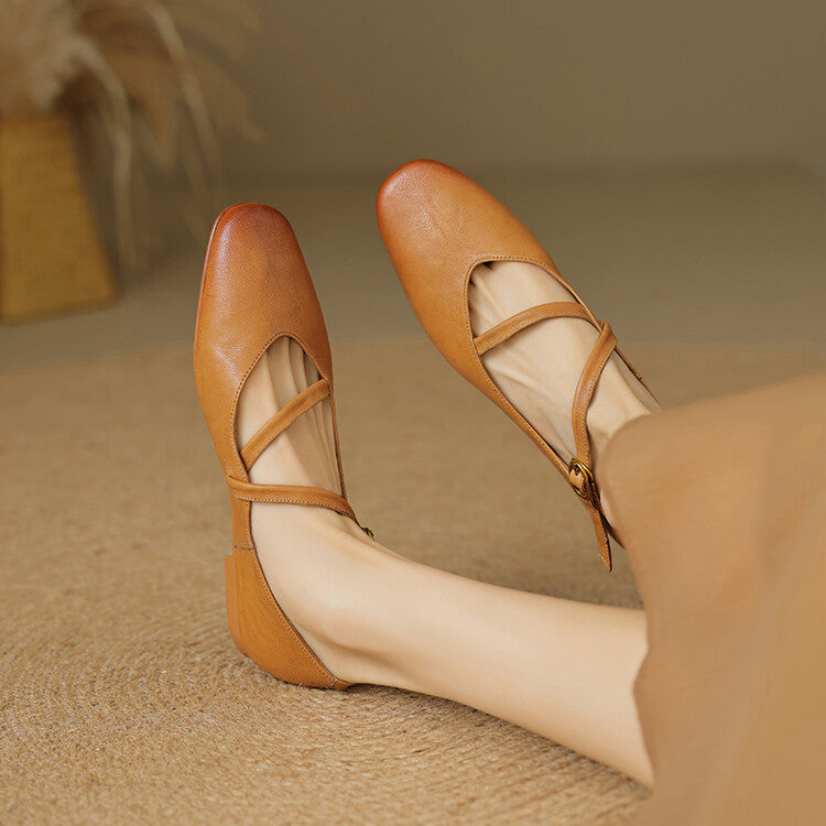 Women's Mary Jane Flats - Cross-Strap Buckle Closure Pointed Toe