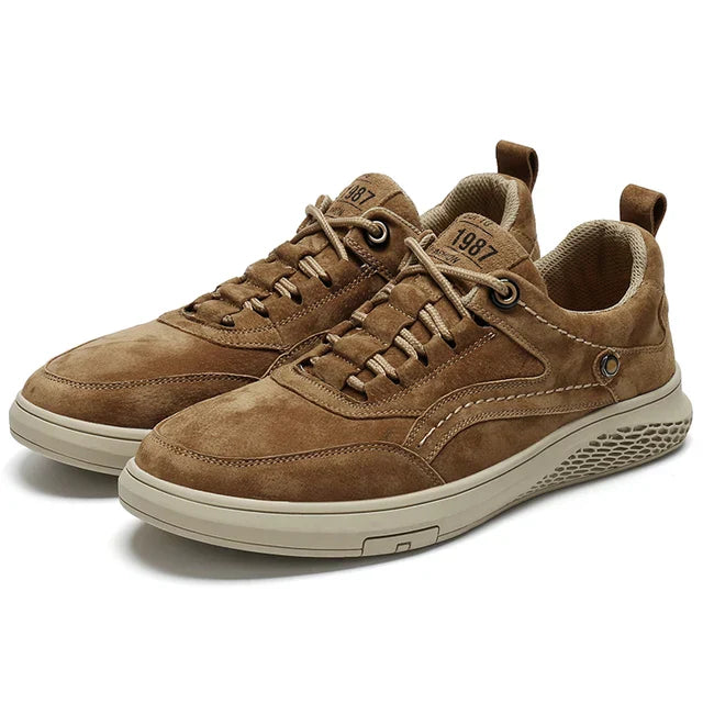 Men's Suede Low-Top Lace-Up Sneakers with Round Toe