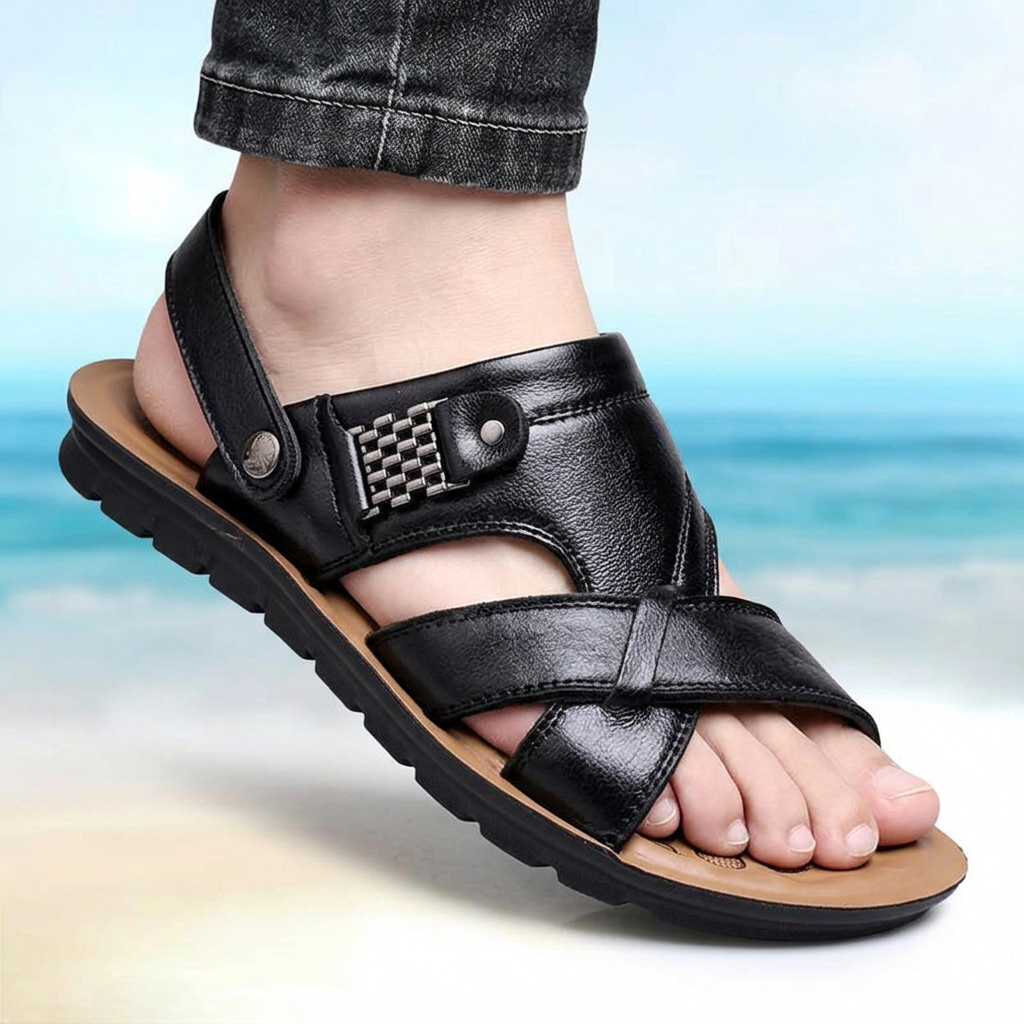 Men’s Open-Toe Strap Sandals with Adjustable Ankle Strap and Textured Sole