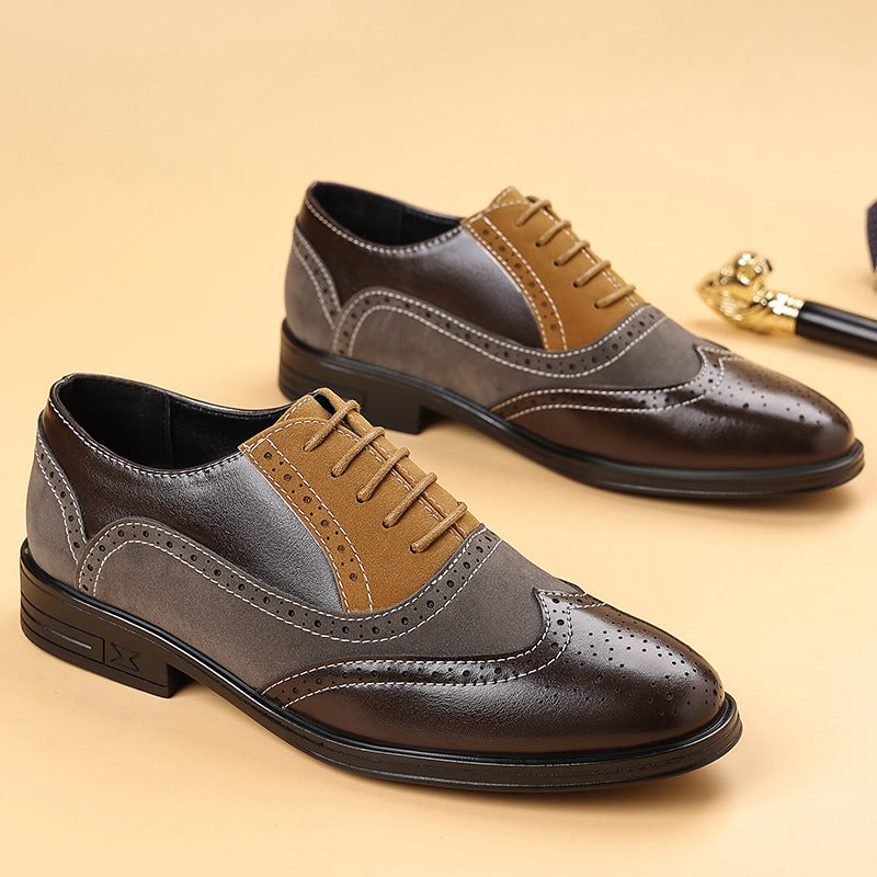 Men's Leather Wingtip Brogue Oxford Shoes - Lace-Up Rubber Sole