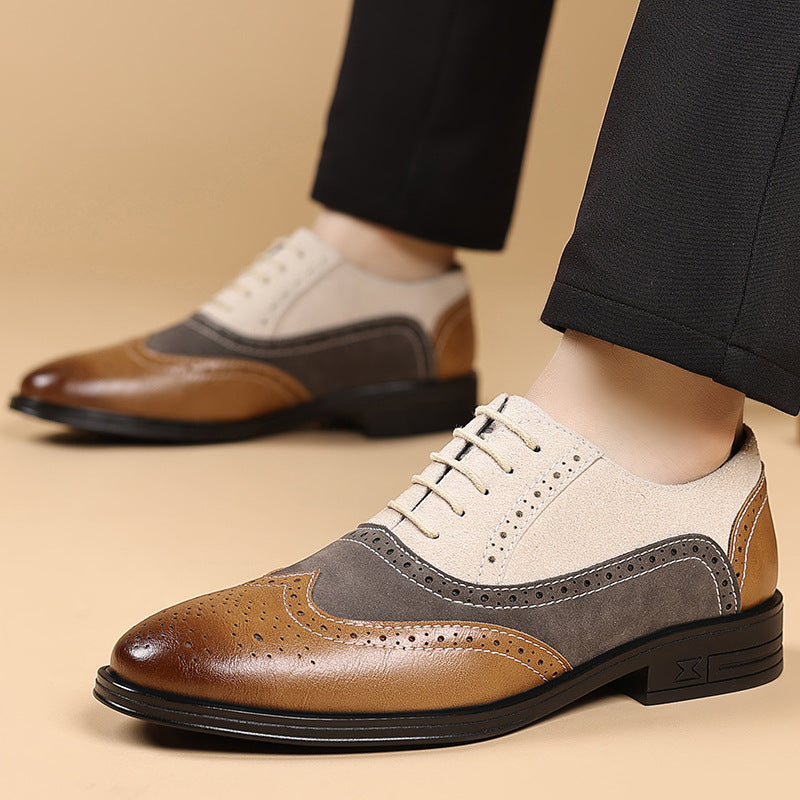 Men's Leather Wingtip Brogue Oxford Shoes - Lace-Up Rubber Sole