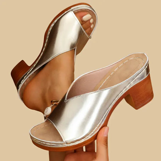 Women’s Open Toe Slide Sandals with Block Heel