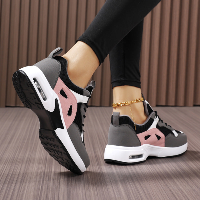 Women’s Lace-Up Low-Top Sneakers with Rounded Toe and Sculpted Sole