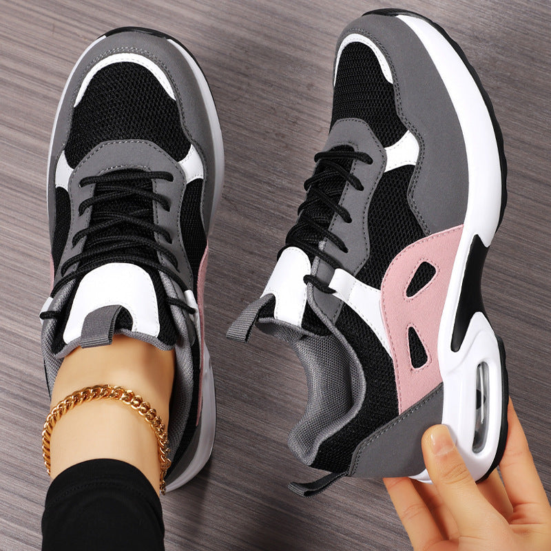 Women’s Lace-Up Low-Top Sneakers with Rounded Toe and Sculpted Sole