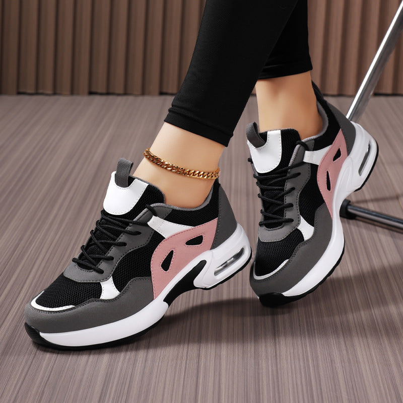 Women’s Lace-Up Low-Top Sneakers with Rounded Toe and Sculpted Sole