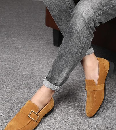 Men’s Slip-On Loafers with Buckle Detail and Low Block Heel