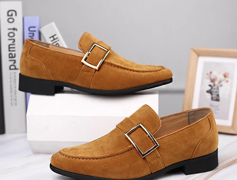Men’s Slip-On Loafers with Buckle Detail and Low Block Heel