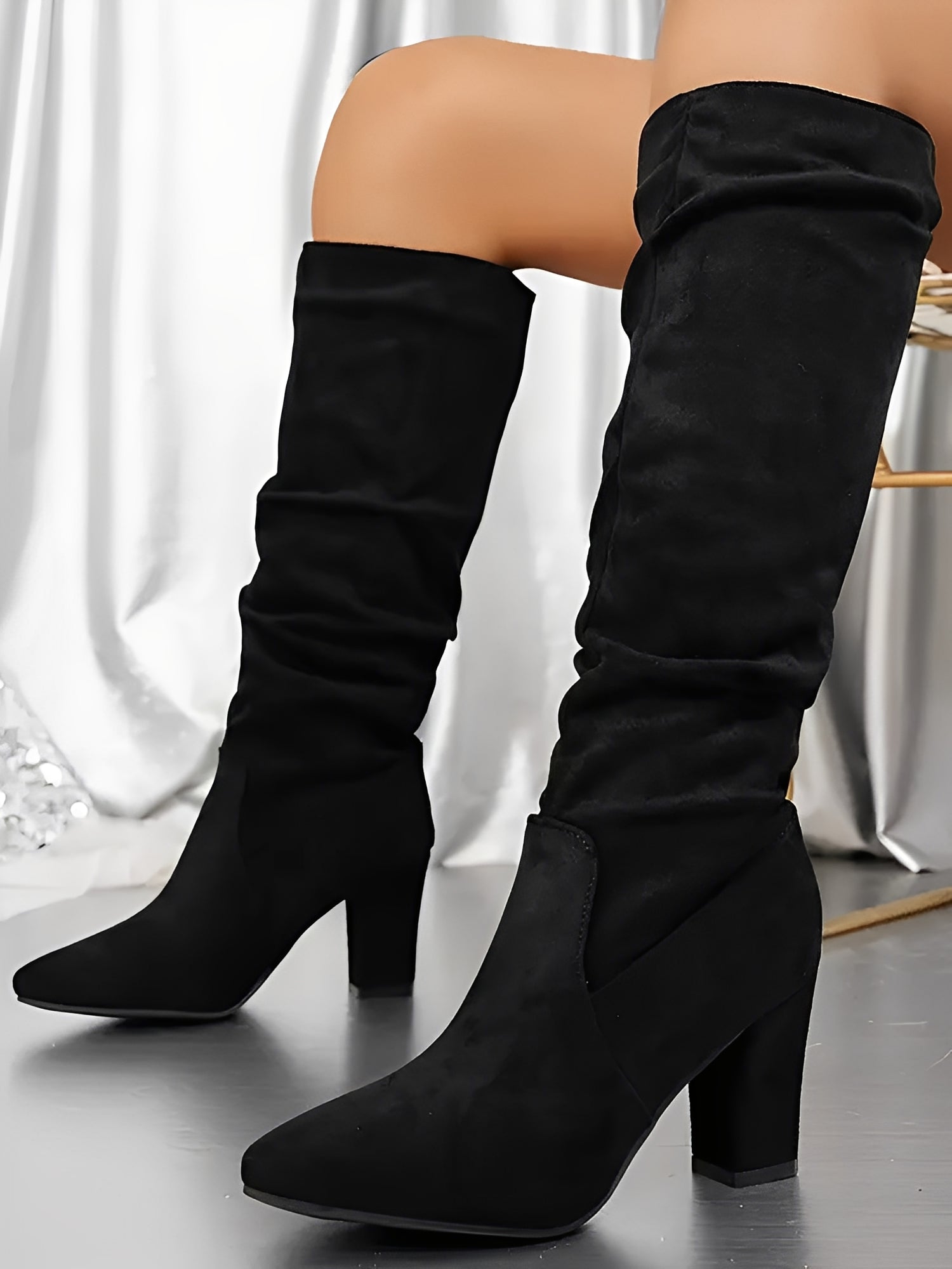 Women’s Modern High Boots with Block Heel and Slouch Design
