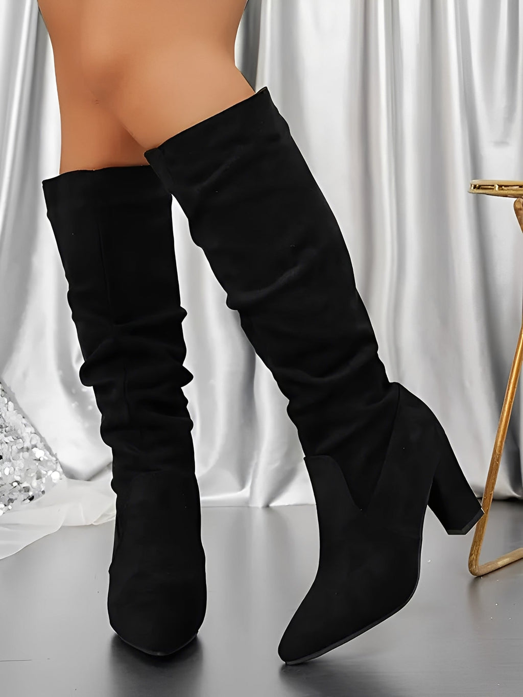 Women’s Modern High Boots with Block Heel and Slouch Design