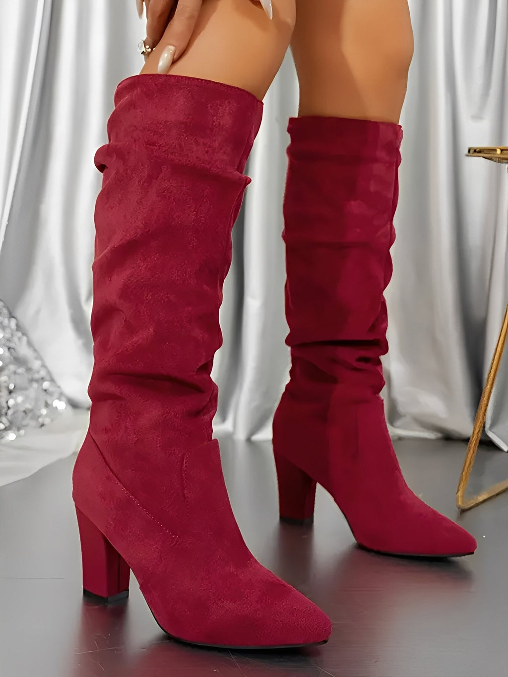 Women’s Modern High Boots with Block Heel and Slouch Design