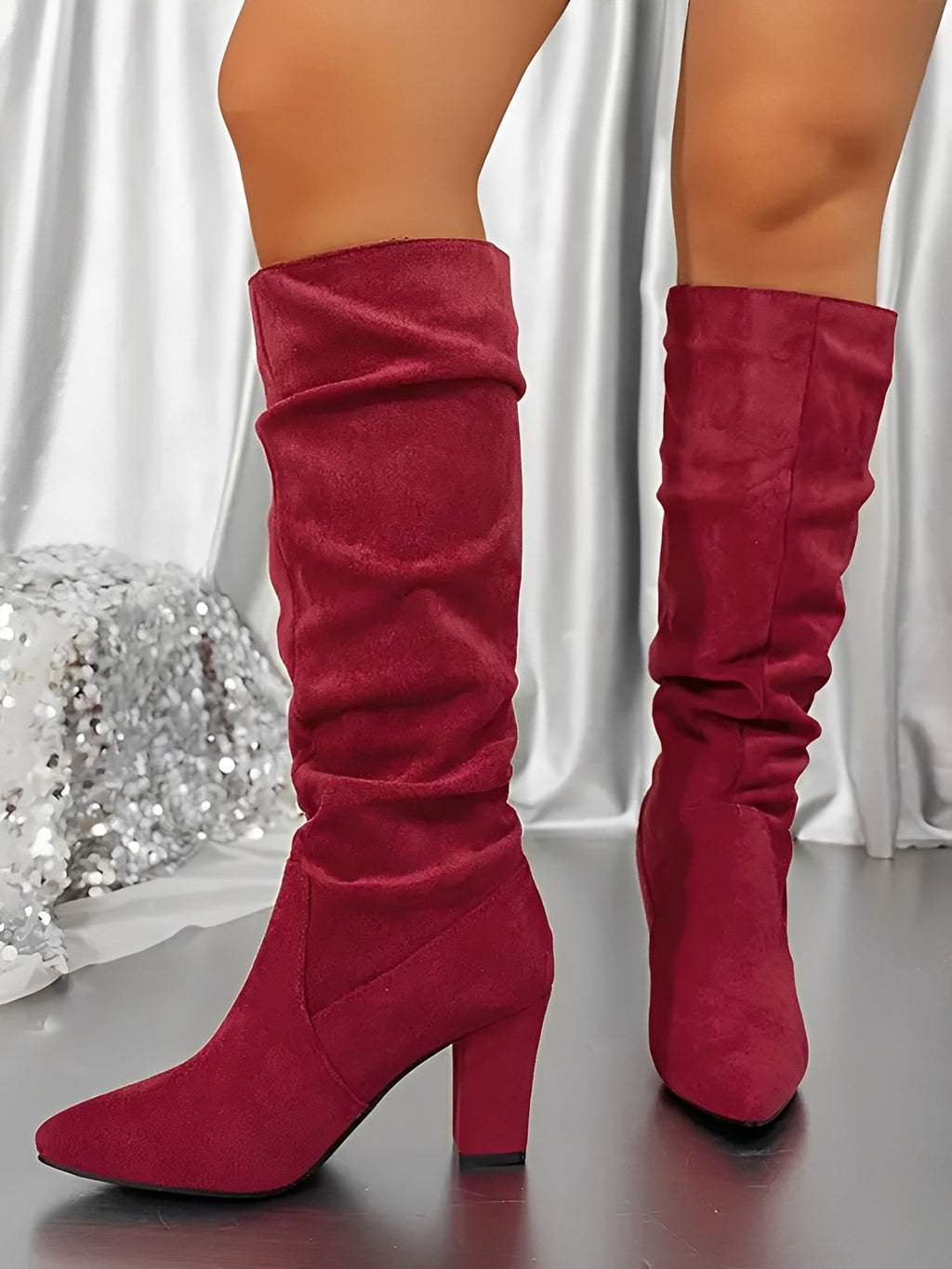 Women’s Modern High Boots with Block Heel and Slouch Design