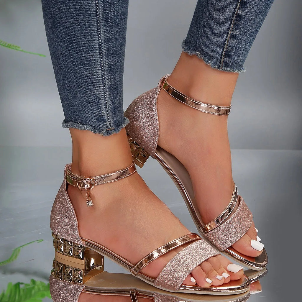 Women’s Open-Toe Ankle Strap Sandals with Block Heel and Front Strap