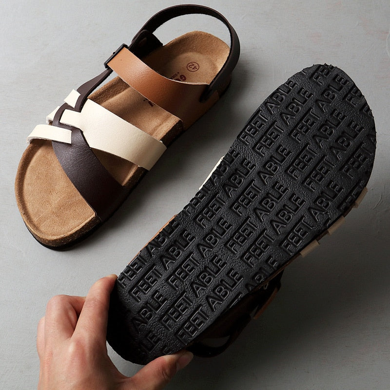 Men’s Multi-Strap Buckle Sandals with Open Toe and Flat Sole