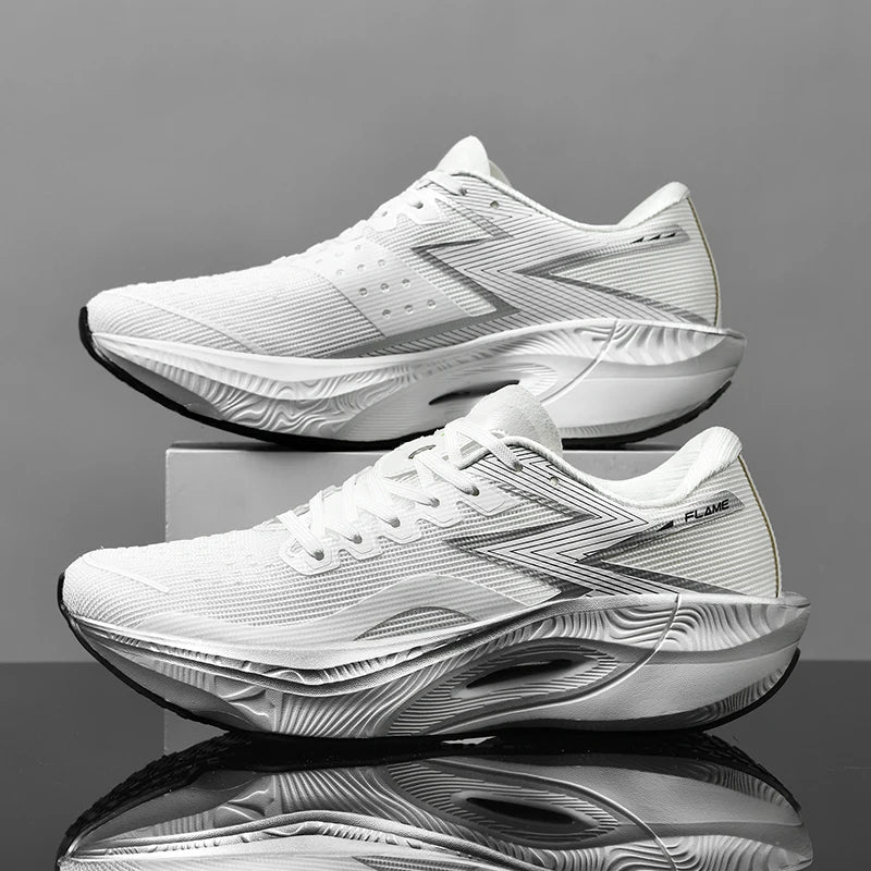 Men's Lace-Up Running Sneakers - Low Top - Mesh Upper - Curved Midsole