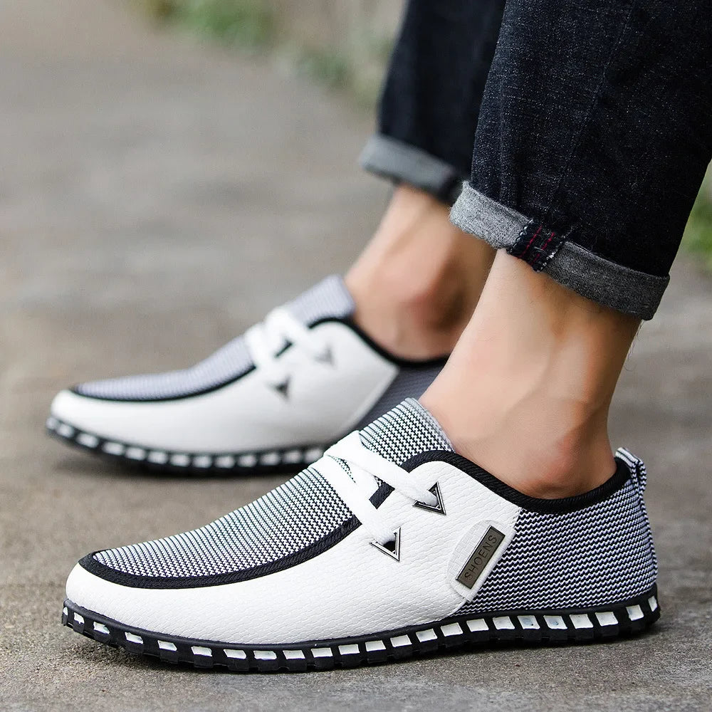 Men's Mesh Striped Panel Low-Top Sneakers - Lace-Up
