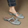 Women’s Retro Leather Mule Flats with Bow Detail & Square Toe