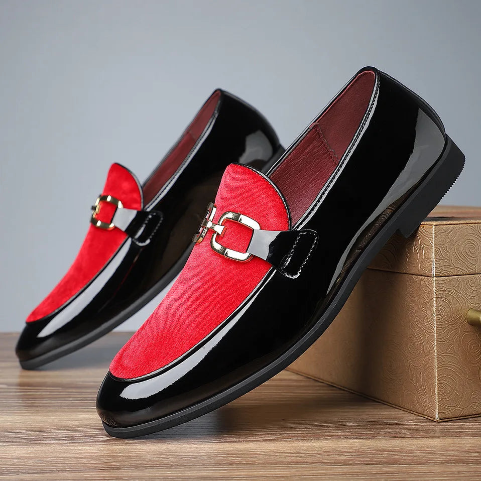 Men's Patent Leather Suede Panel Horsebit Penny Loafers