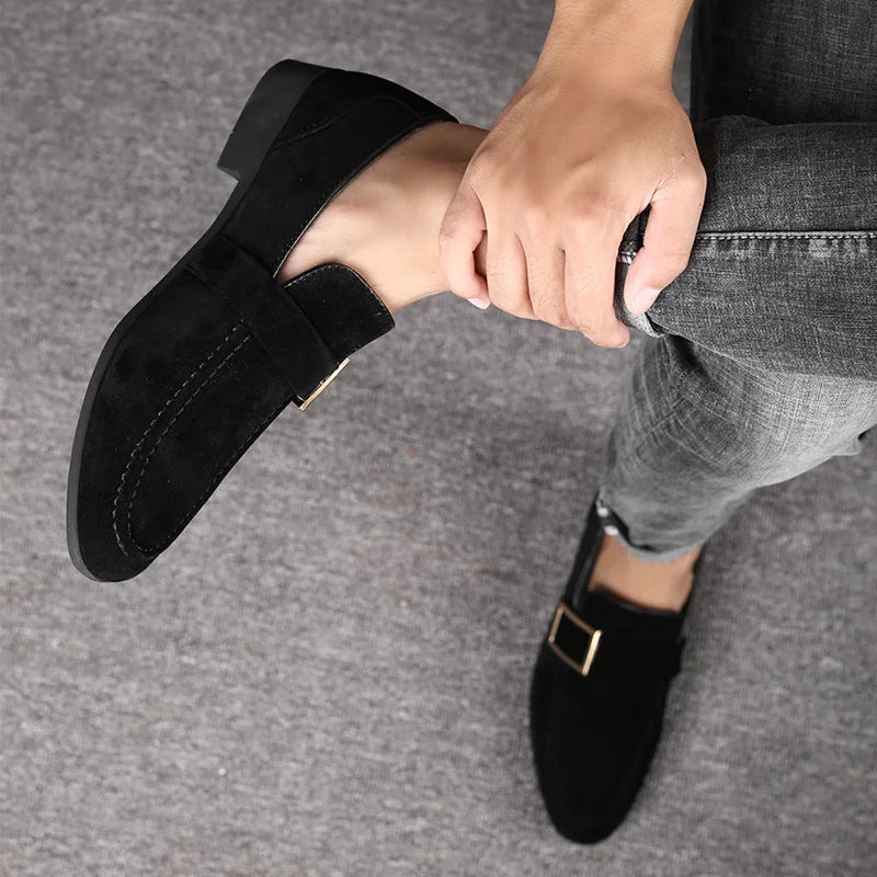 Men’s Slip-On Loafers with Buckle Detail and Low Block Heel
