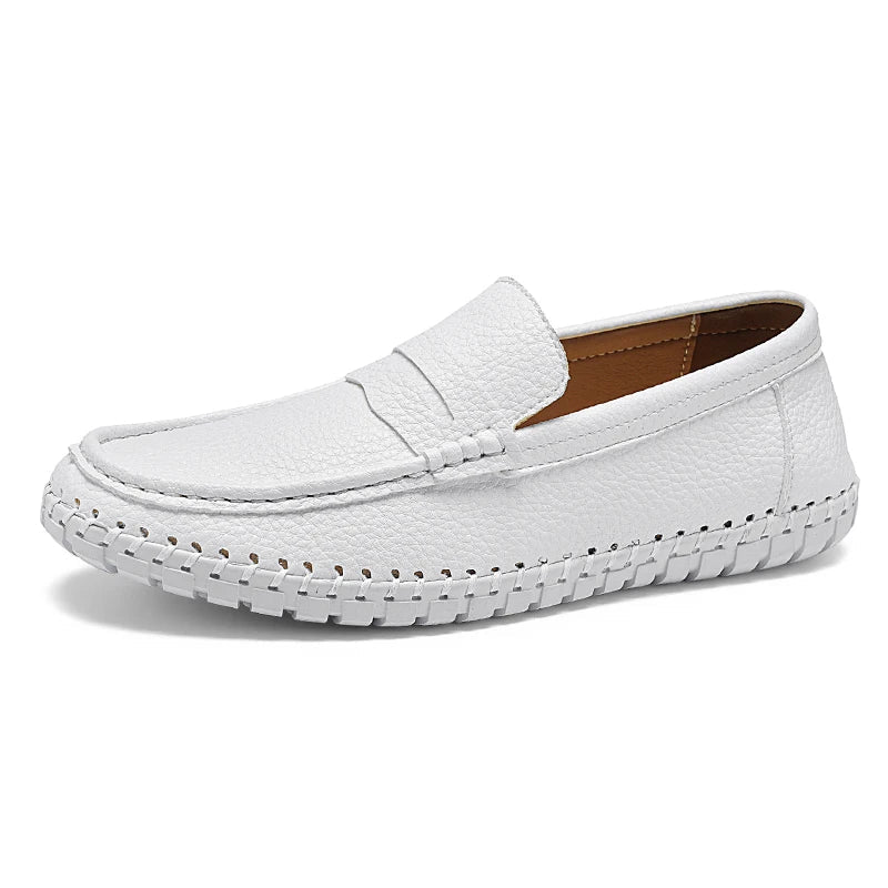 Men's Genuine Leather Penny Loafers - Hand-Stitched Slip-On
