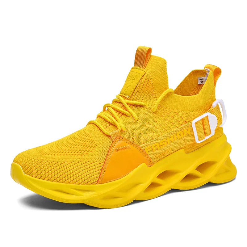 Men's Chunky Sneakers - Lace-Up - Knit Upper - Blade Sole