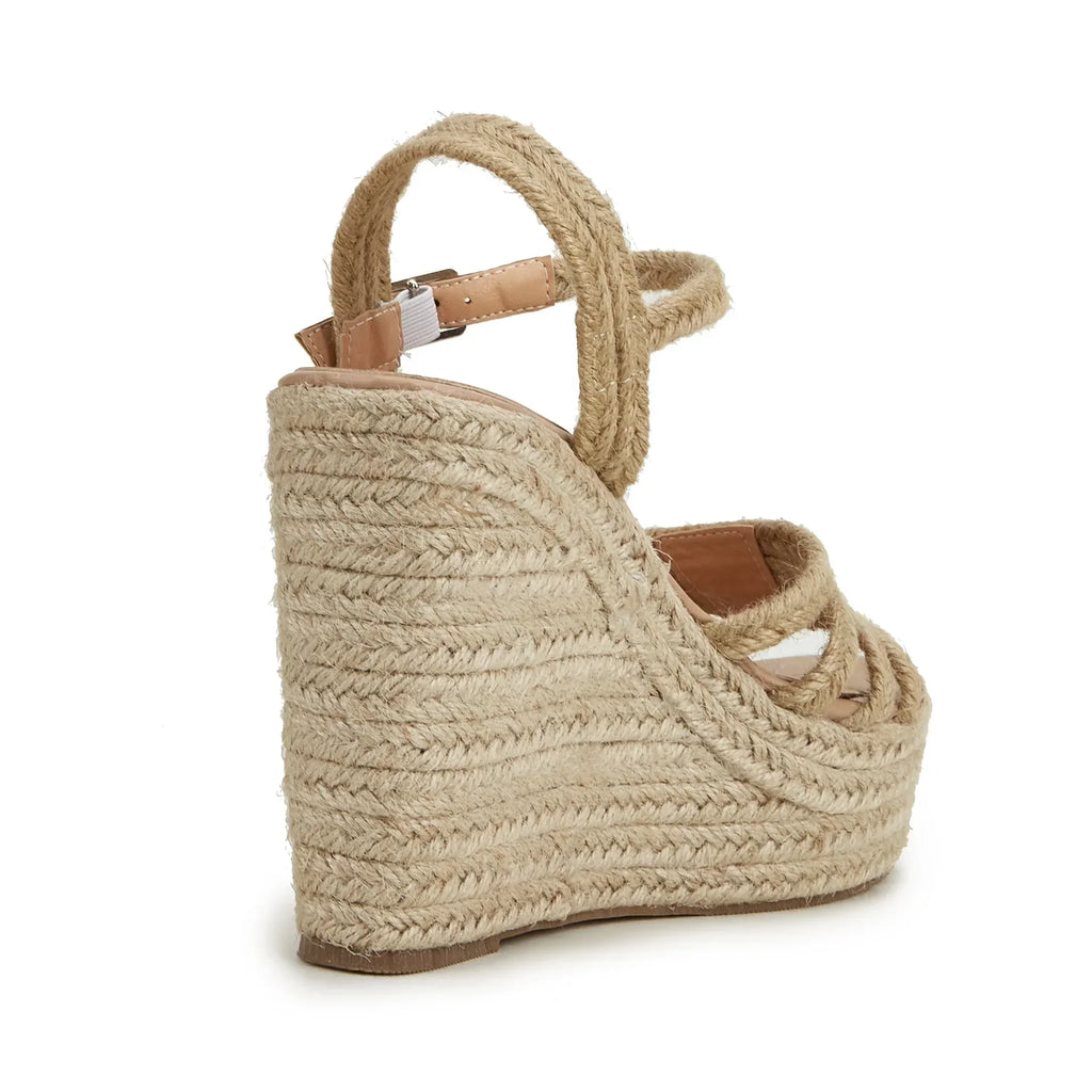 Women’s Open Toe Faux Leather Rope Strap Wedge Sandals with Platform Sole