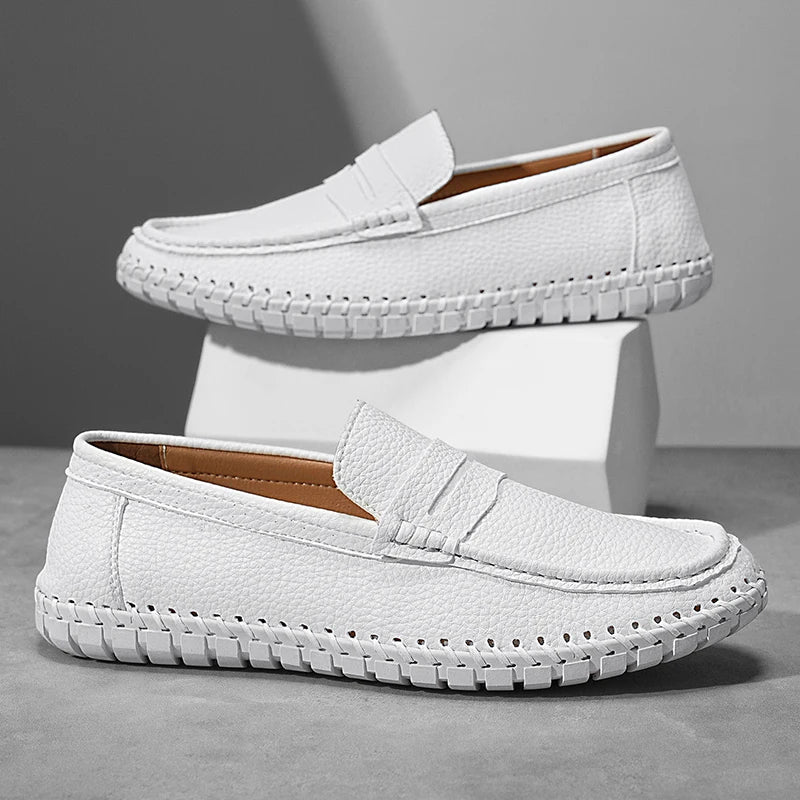 Men's Genuine Leather Penny Loafers - Hand-Stitched Slip-On