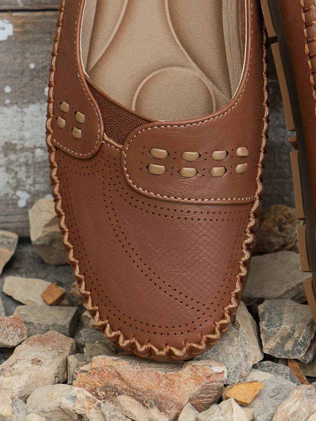 Women's Slip-On Loafer Flats - Round Toe - Perforated Upper - Lug Sole