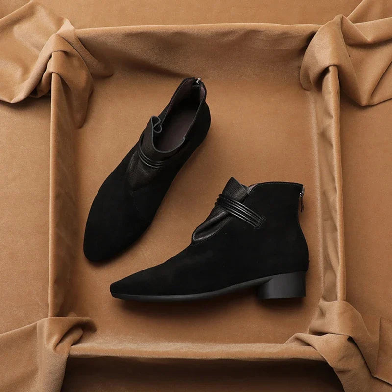 Women’s Italian Crest Ankle Boots with Pointed Toe and Side Strap Detail
