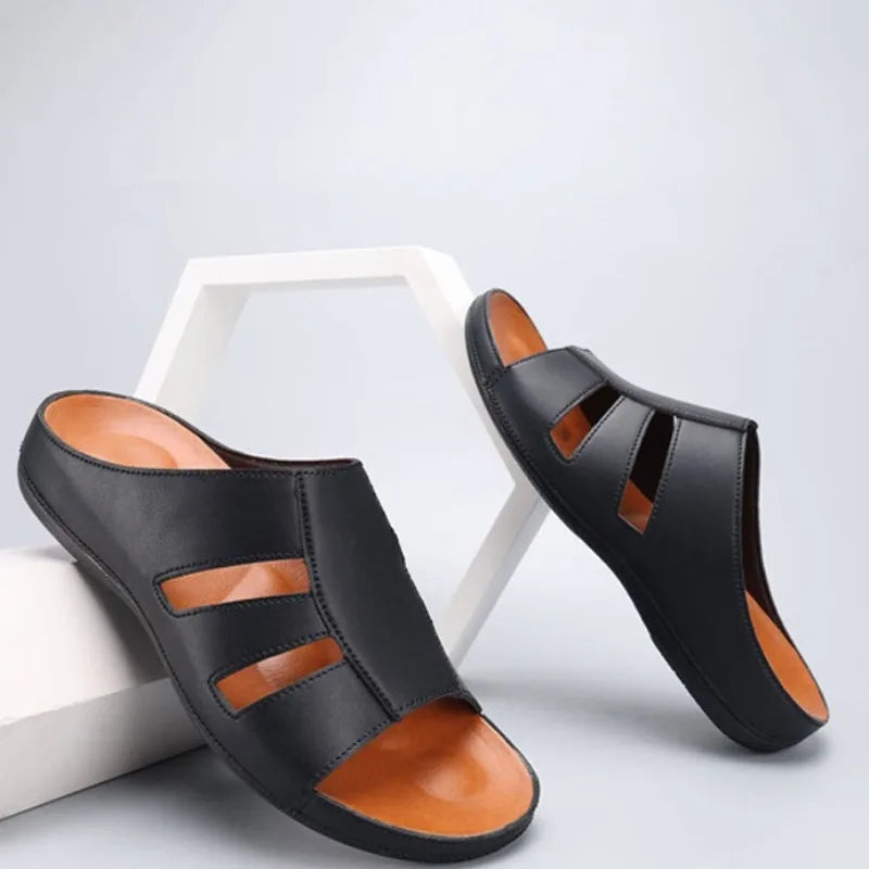 Men's Closed Toe Slide Sandals - Slip-On Fisherman Style Flat Sole