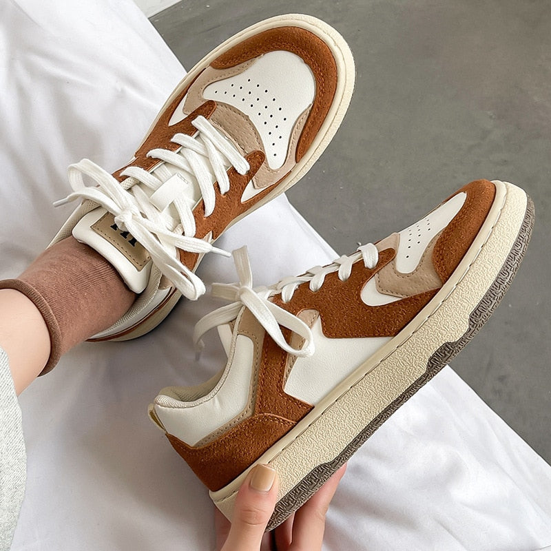 Women's Low-Top Colorblock Sneakers - Lace-Up - Platform Sole