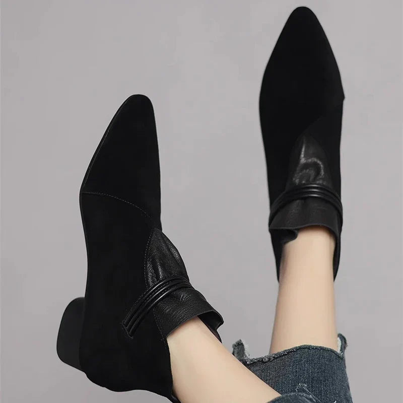 Women’s Italian Crest Ankle Boots with Pointed Toe and Side Strap Detail